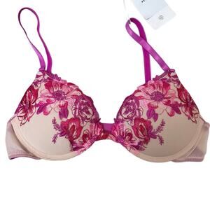Wear Pepper Zero Gap Embroidery Lift Bra Le Fleur 34B Size 34B Pink Floral